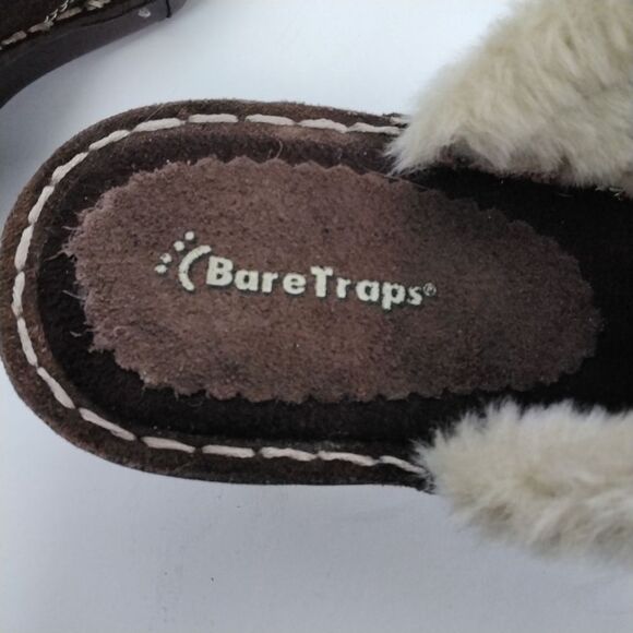 Bare Traps Decoy Clogs Mules Brown Suede Faux Fur Trim Block Heel  8.5M - Picture 9 of 9